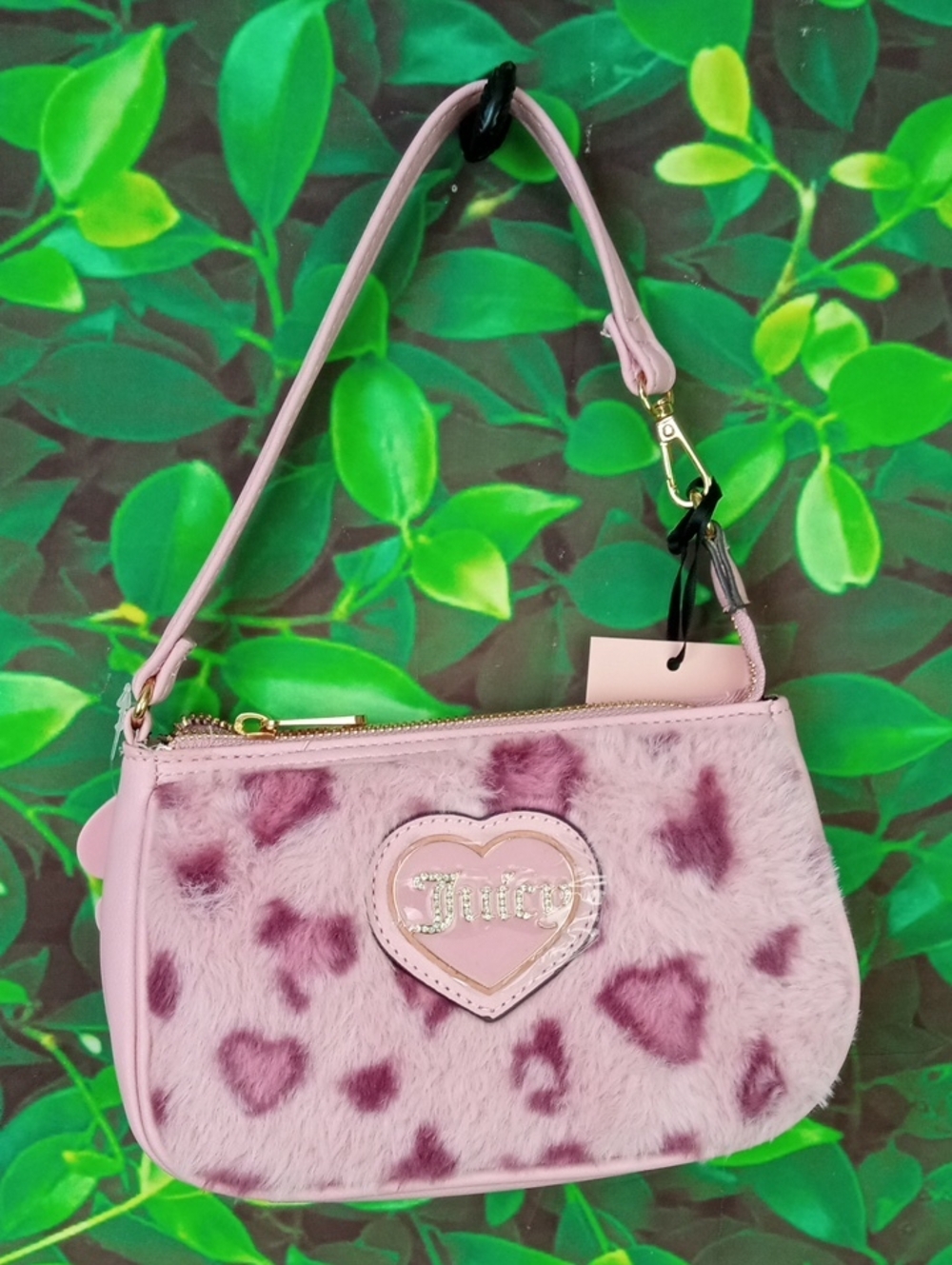 👜 Juicy Couture Warm Up Pink Faux-Fur Leopard Mini Bag Wristlet